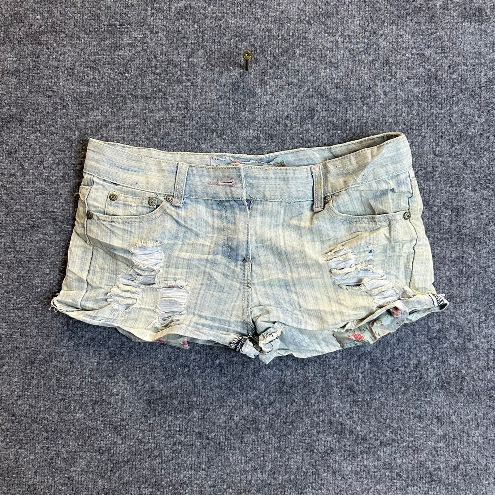 Denim Co Shorts Womens Size 10 Light Wash Distressed Viscose Blend Floral Boho